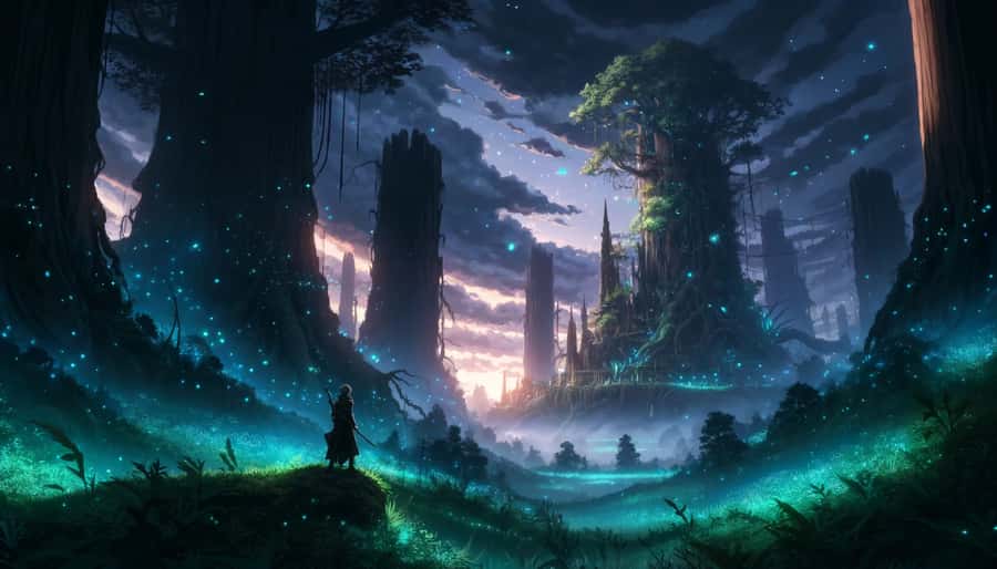 Man looking into magical land