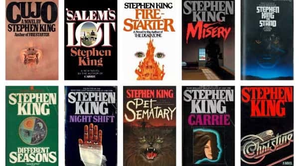 This image displays a collection of book covers by the renowned author Stephen King, showcasing various genres and styles of his work.
